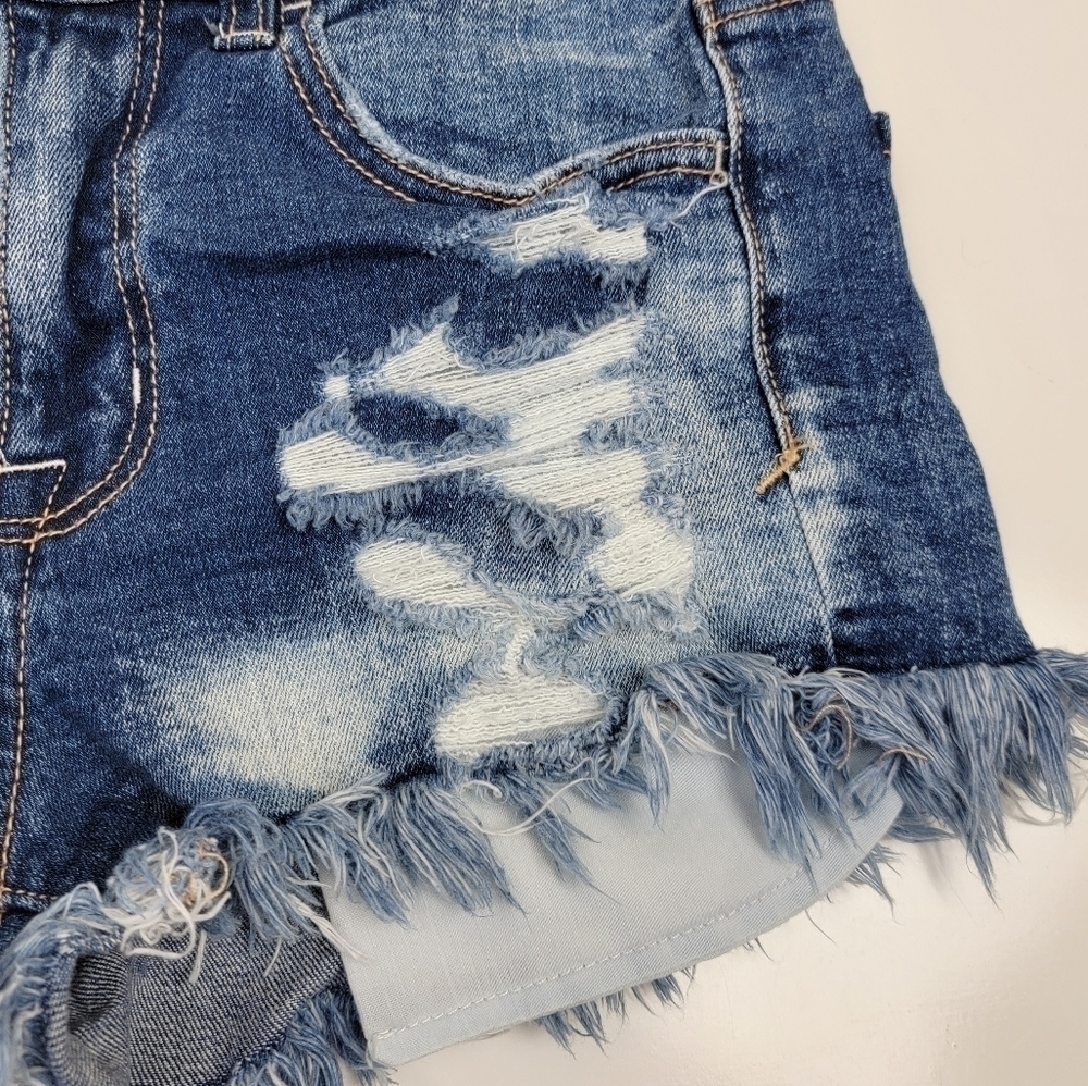 America Eagle Hi Rise Shortie Distressed Denim Shorts 4 - Picture 2 of 6